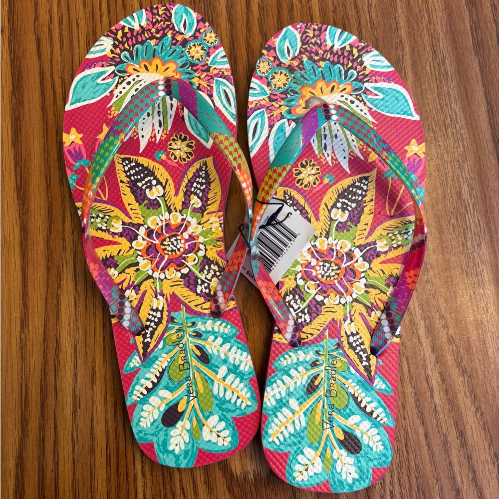 Size Large (9-10) Vera Bradley Rumba Colorful Floral Women's Flip Flops/Sandals